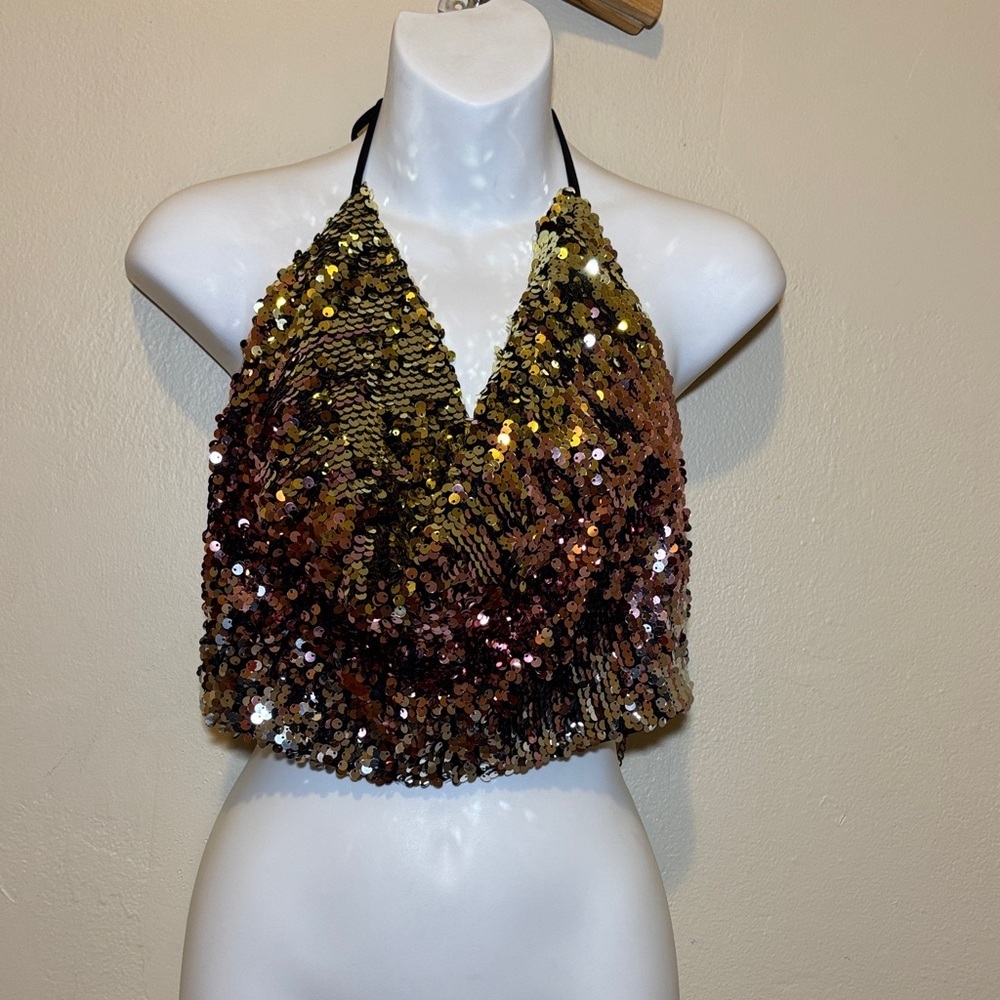 Glamorous Sequin Halter Crop Top